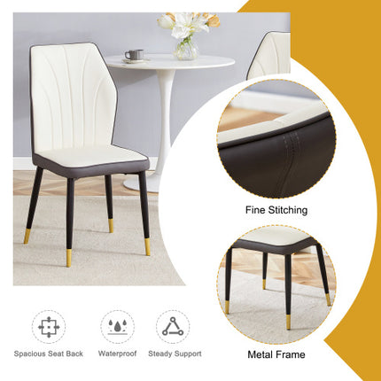 4 Modern Dining Chairs With Stylish PU Patterned Backrest And Black Metal Legs For A Comfortable Home Experience In The Kitchen, Bedroom And Office.