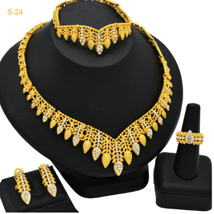 Gold Jewelry Suit Arabic Bridal Wedding Necklace Bracelet Earrings Ring
