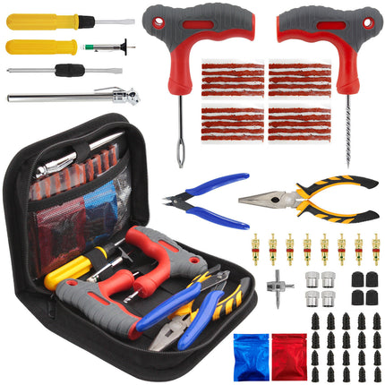 65PCS TIRE PUNCTURE REPAIR TOOL KIT MOTORCYCLE CAR VAN EMERGENCY TUBELESS TIRE