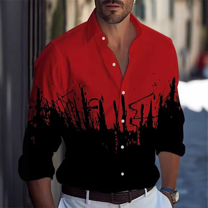 Men's Long Sleeve Shirt Palm Tree And Striped Printed Shirt Everyday Fashion Men's Casual Shirt