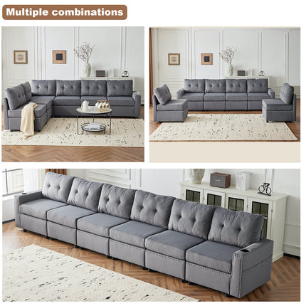 Velvet Modular Combination Sofa With Storage, Living Room Combination Sleeper Sofa