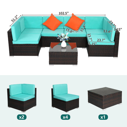 2pcs Middle Sofa Brown Gradient Rattan Lake Blue Cushion Sponge Sandwich Woven Rattan Multi Piece Set