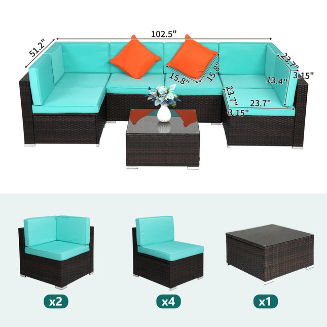 2pcs Middle Sofa Brown Gradient Rattan Lake Blue Cushion Sponge Sandwich Woven Rattan Multi Piece Set