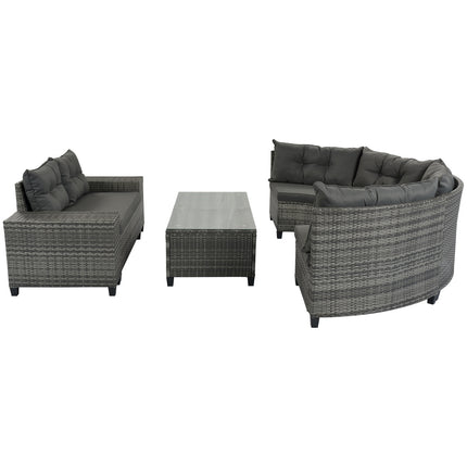 8-Pc Outdoor Wicker Round Sofa Set, Half-Moon All-Weather Curved Sectional