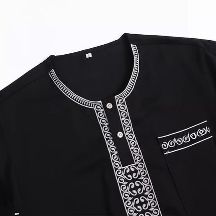Medium Long Sleeve New Embroidery Men's Muslim Robe Arabic Robe
