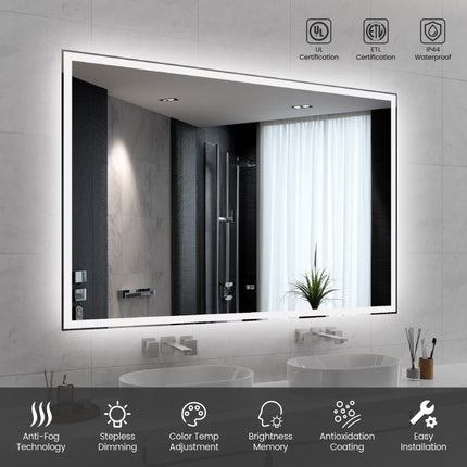 Modern LED Smart Mirror Bathroom Mirror, Front Lit & Back Lit With 3 Color Adjustable, Memory Function, Anti-Fog, Time Mode Control