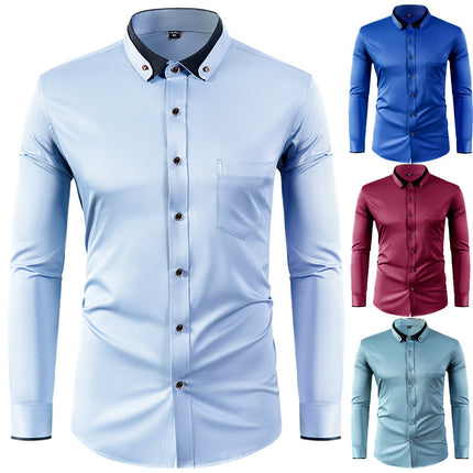 Color Effect Collar Design Solid Color Slim Fit Men's Shirt