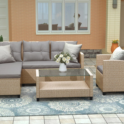 U STYLE Patio Furniture Sets  4PC Wicker Rattan Sofa Conversation Set