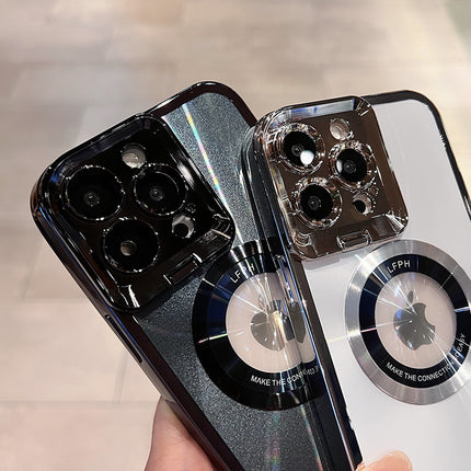 Electroplated Phone Case Luxury Plating CD Pattern Magsafe Bracket Case For 12 13 14 Pro Max Invisible Camera Stand Holder Lens Holder Magnetic Suction