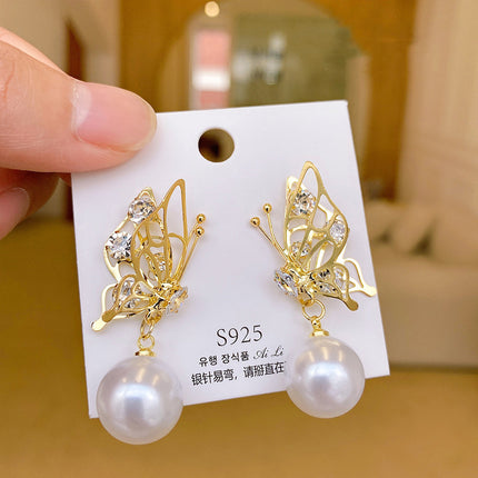 S925 Silver Needle Geometric Opal Temperament Diamond Earrings Simple