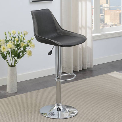 Dining Kitchen Adjustable Bar Stool Chair Ebony Color Wax Polyurethane Leather Chrome Base Modern Set Of 2 Chairs Bar Stool