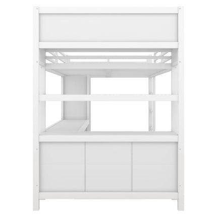 Metal Loft Bed With Wardrobe And L-shaped Desk, Full Size Loft Bed With Storage Cubes And Shelves, Heavy Duty Loft Bed For Kids Teens Adults