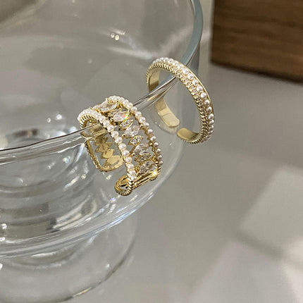 Light Luxury Pearl Open-end Zircon Ring Female Special-interest Design