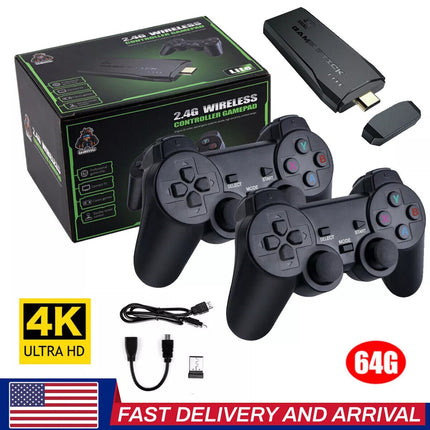 4K Retro Game Console Plug-Play 20000- Video Game Stick-2x Wireless Controllers
