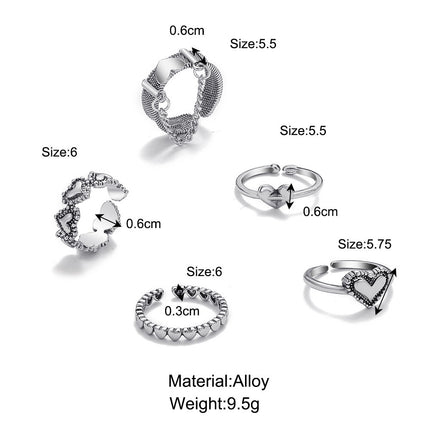 Women's Vintage Heart Opening Adjustable Ring Set
