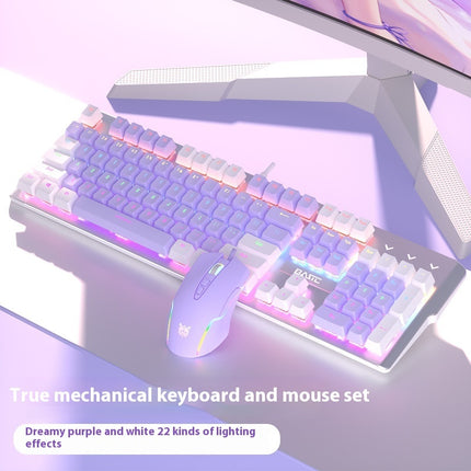 Purple Mechanical Keyboard Mouse Suit Wired Green Axis