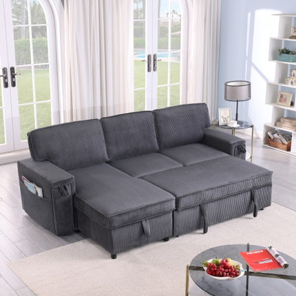 U STYLE Upholstery Sleeper GREY Sectional Sofa With Storage Space