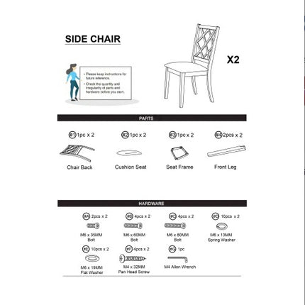 Antique White Solid Wood Set Of 2 Chairs Unique Design Back Kitchen Dining Room Breakfast Grey Cushion Seat Chair Fabric