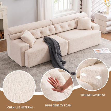 LY-029 APRICOT COMPRESSION SOFA 4-seater Combined Sofa, Wood Grain Chenille Fabric, Full Sponge Compression Sofa,combined Sofa With 2 Pillows For Living Home Furniture Apartment