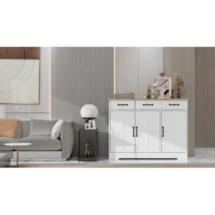 Farmhouse Buffet Cabinet Storage Sideboard With 3 Drawers And 3 Doors For Dining Room, Living Room, Kitchen Cupboards - White