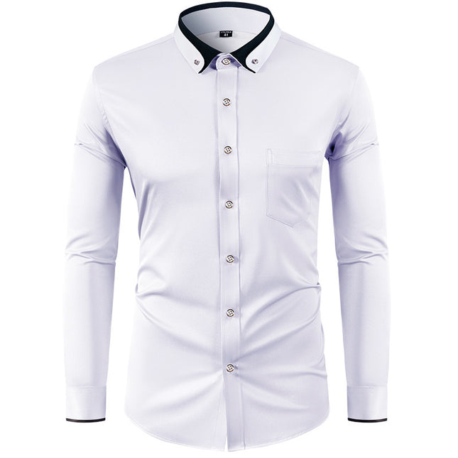 Color Effect Collar Design Solid Color Slim Fit Men's Shirt