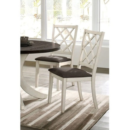 Antique White Solid Wood Set Of 2 Chairs Unique Design Back Kitchen Dining Room Breakfast Grey Cushion Seat Chair Fabric