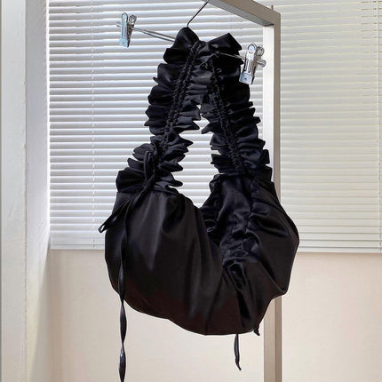 Underarm Satin Versatile Casual Pleated Lace Drawstring Design Large Capacity Shoulder Messenger Bag
