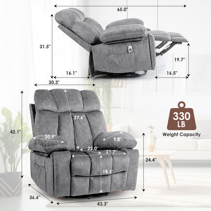 Massage Swivel Rocking Chair, Living Room Massage Chair With Vibration Massage And Heating, Ergonomic Recliner, USB Charging Port