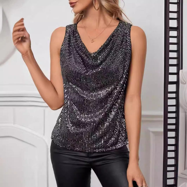 Sexy V-neck Strapless Loose-fit Sequin Tank Top