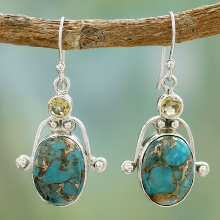 Turquoise Rhinestone Earrings European And American