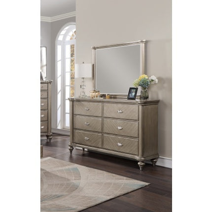 Luxury Antique Silver Champagne Finish Dresser W Mirror Storage Space Drawers Bedroom Furniture