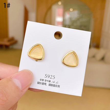 S925 Silver Needle Geometric Opal Temperament Diamond Earrings Simple