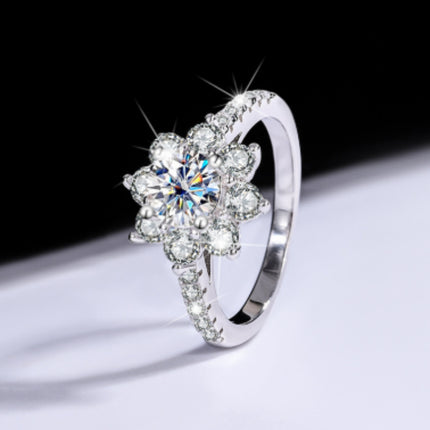 Sterling Silver 925 Moissanite Ring Female Flower Diamond
