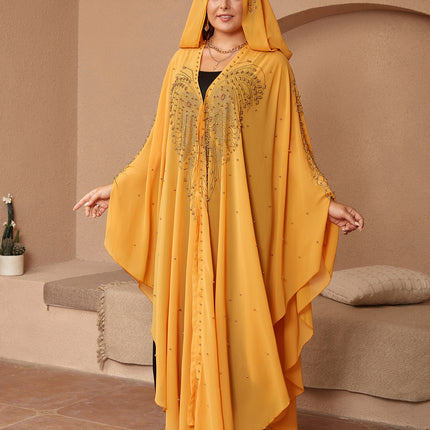 Muslim Style Rhinestone Beaded High Density Chiffon Cape And Shawl