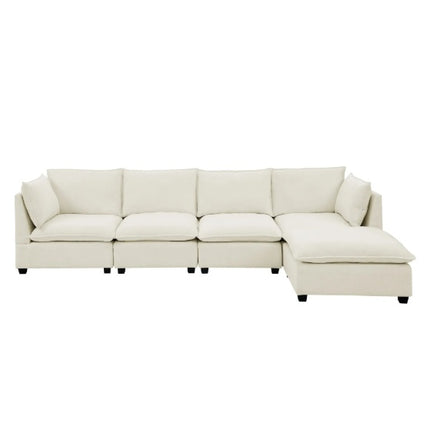 Convertible Sectional Sofa Couch With Ottoman, Cloud Couch 4 Seat L Shaped Sofa With Padded Armrests And Ottoman .Cloud Sofa For Living Room, Apartment And Office, Beige Beige White