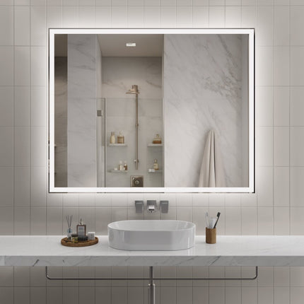 Modern LED Smart Mirror With Hiden Light Bathroom Mirror, Front Lit & Back Lit With 3 Color Adjustable, Memory Function, Anti-Fog, Time Mode Control