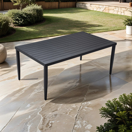 Outdoor Patio Aluminum 40x70 Rectangle Dining Table With Tapered Feet  Umbrella Hole, Ember Black
