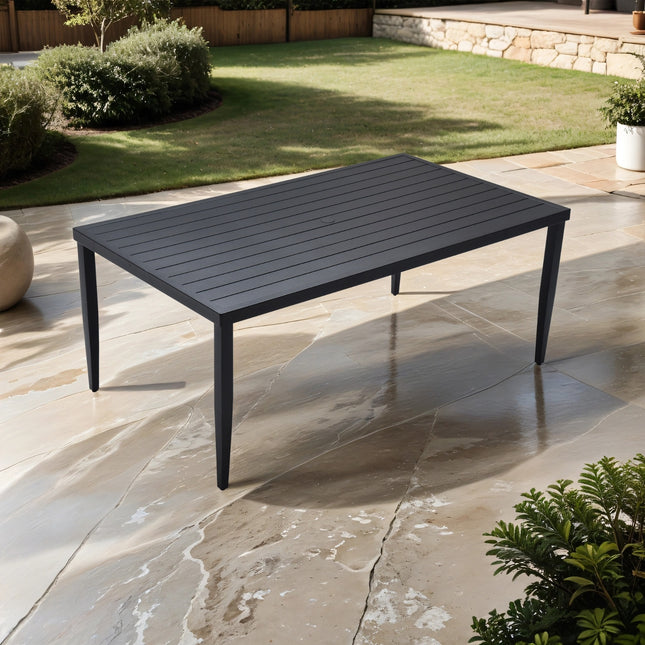 Outdoor Patio Aluminum 40x70 Rectangle Dining Table With Tapered Feet  Umbrella Hole, Ember Black