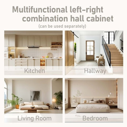 Multifunctional Left-right Combination Hall Cabinet  Can Be Used Separately  With Storage And 4 Hooks, Storage Cabinet Hall Tree 2 In 1 For Living Room, Kitchen And Hallway,antique Beige