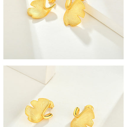 925 Sterling Silver Stud Earrings Earrings Female Plated 14k Gold Premium Sense Of Niche Design Ginkgo Biloba National Style Silver Jewellery