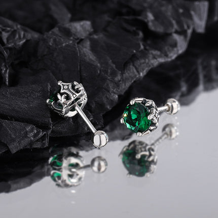High-grade S925 Sterling Silver Screw Stud Earrings Emerald Zircon