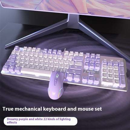 Purple Mechanical Keyboard Mouse Suit Wired Green Axis