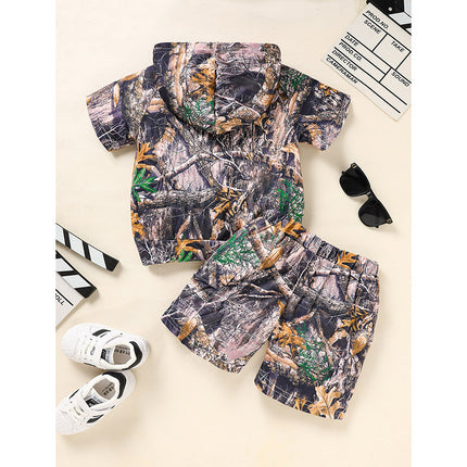 Toddler Baby Boy Outfits Little Boys Short Sleeve Camouflage Print Hoodie Sweatshirt Shirts & Short Pants With Pocket