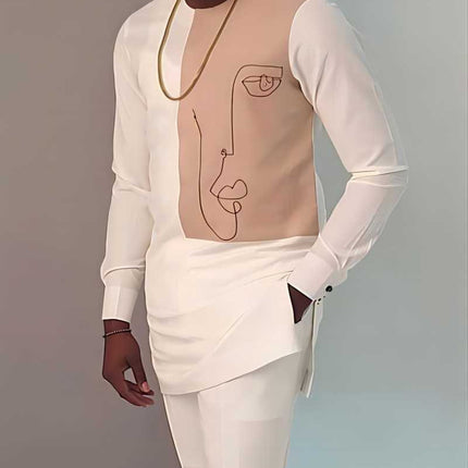 European And American New Abstract Printing Formal Wear Muslim Casual Men's Two-piece Suit