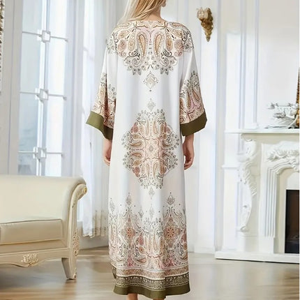 Elegant Floral Print Long Sleeve Abaya Dress