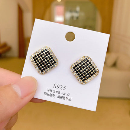 S925 Silver Needle Geometric Opal Temperament Diamond Earrings Simple