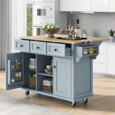 Kitchen Cart With Rubberwood Drop-Leaf Countertop, Cabinet, Storage Racks