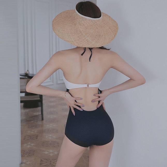 Color Matching Sexy Backless Cover Belly Slimming Gathering Swimwear