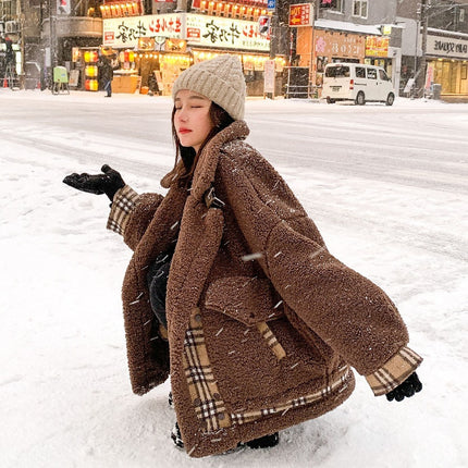 Stitching Padded Lamb Wool Coat