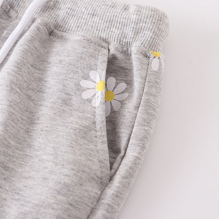 Girls' Light Gray Printing Little Daisy Shorts